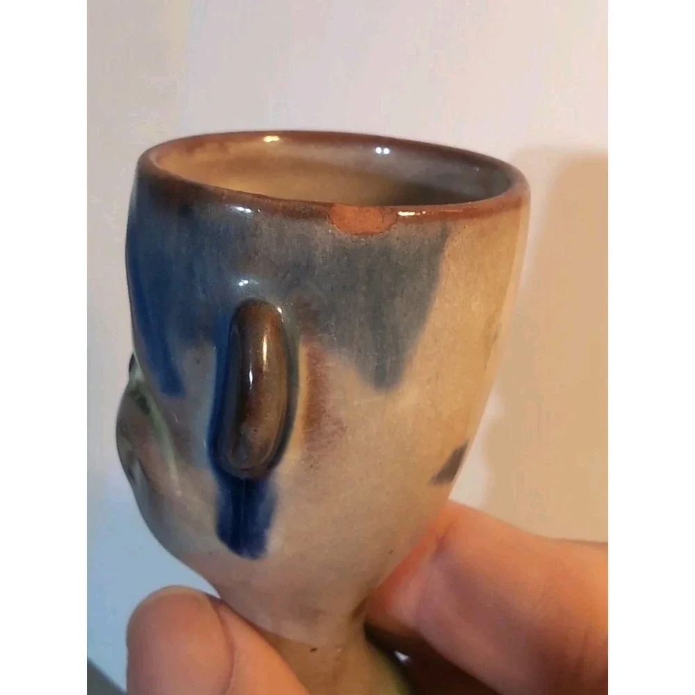 Monkey Shot Glasses Vintage Pottery Artist Signed Set Of Four Faces